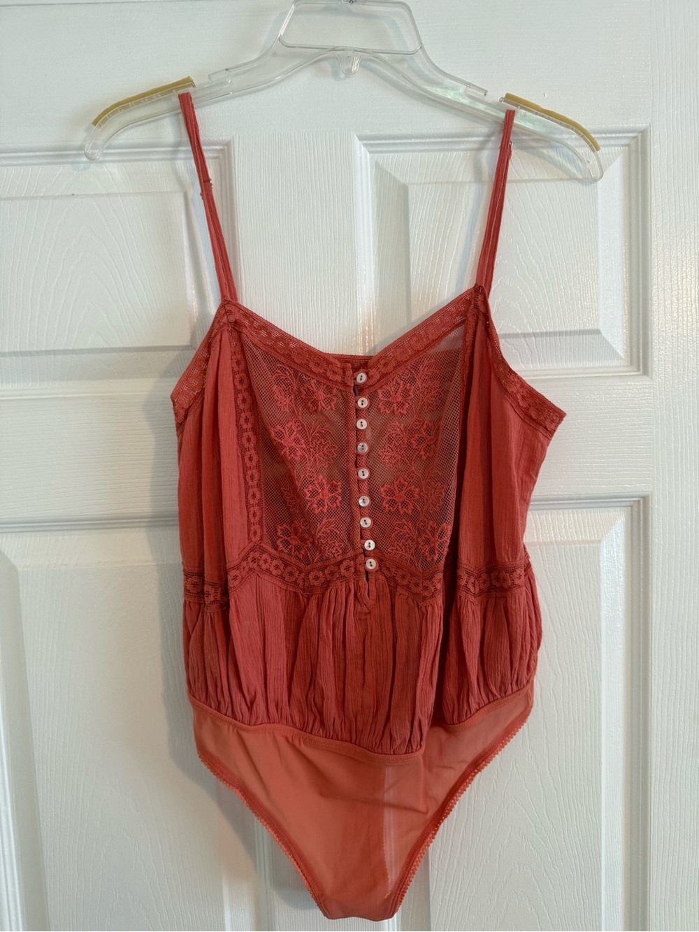 Free People Coral Lace Button-Front Bodysuit